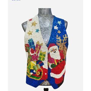 Vintage 90 s  Fashion Fantasy Full Sequin Beaded Santa Christmas Holiday Tacky F